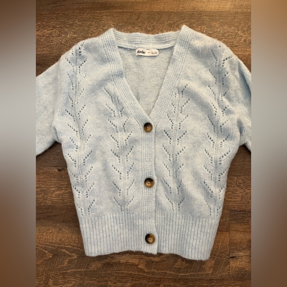 Elodie open knit cardigan button front light blue Size L